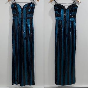 Milly Carly Strapless Striped Sequin Column Gown - Blue/Black